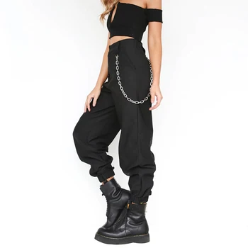 

Puimentiua Streetwear Cargo Pants Women Casual Joggers Black High Waist Loose Female Trousers Korean Style Ladies Pants 2019
