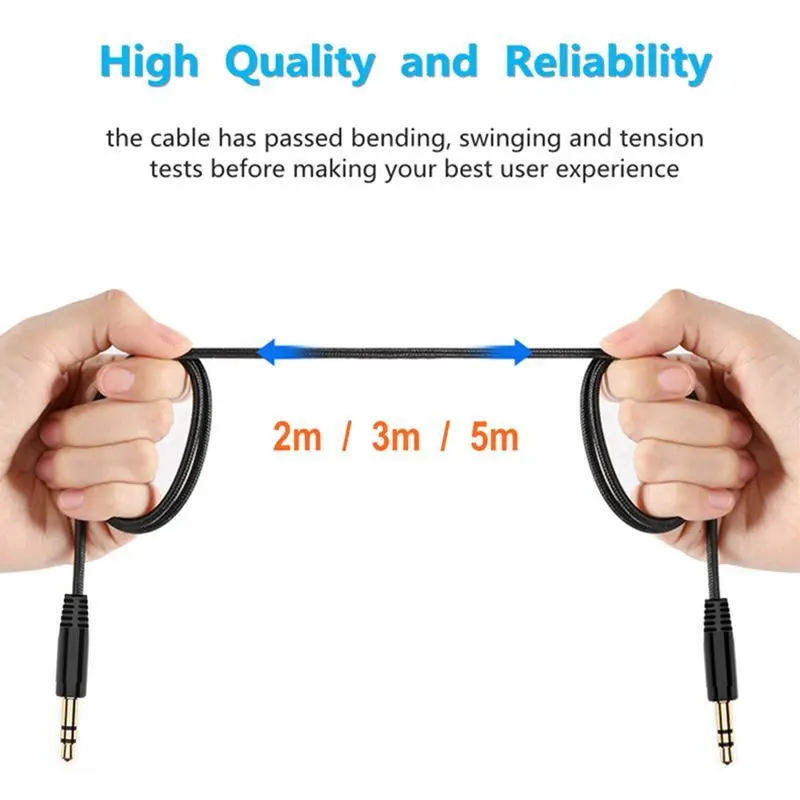 2/3/5m AUX Nylon Braid Headphone Extension Cable 3.5mm Jack Male to