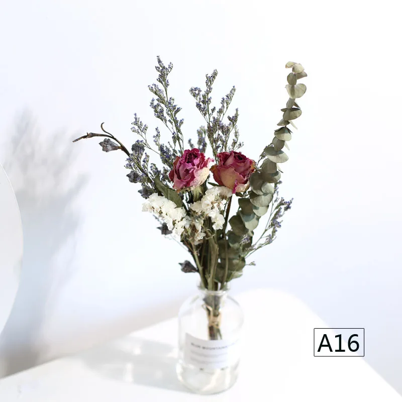 Сухой цветок искусственный букет из сушеных цветов розы Forget-me-not листья эвкалипта северные растения украшение для дома комнаты с вазой