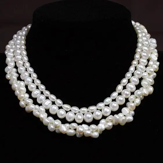 

Unique Pearls jewellery Store 18-20 inches Multi-strand White Genuine Freshwater Pearl Necklace Shell Flower Clasp Fine Jewelry