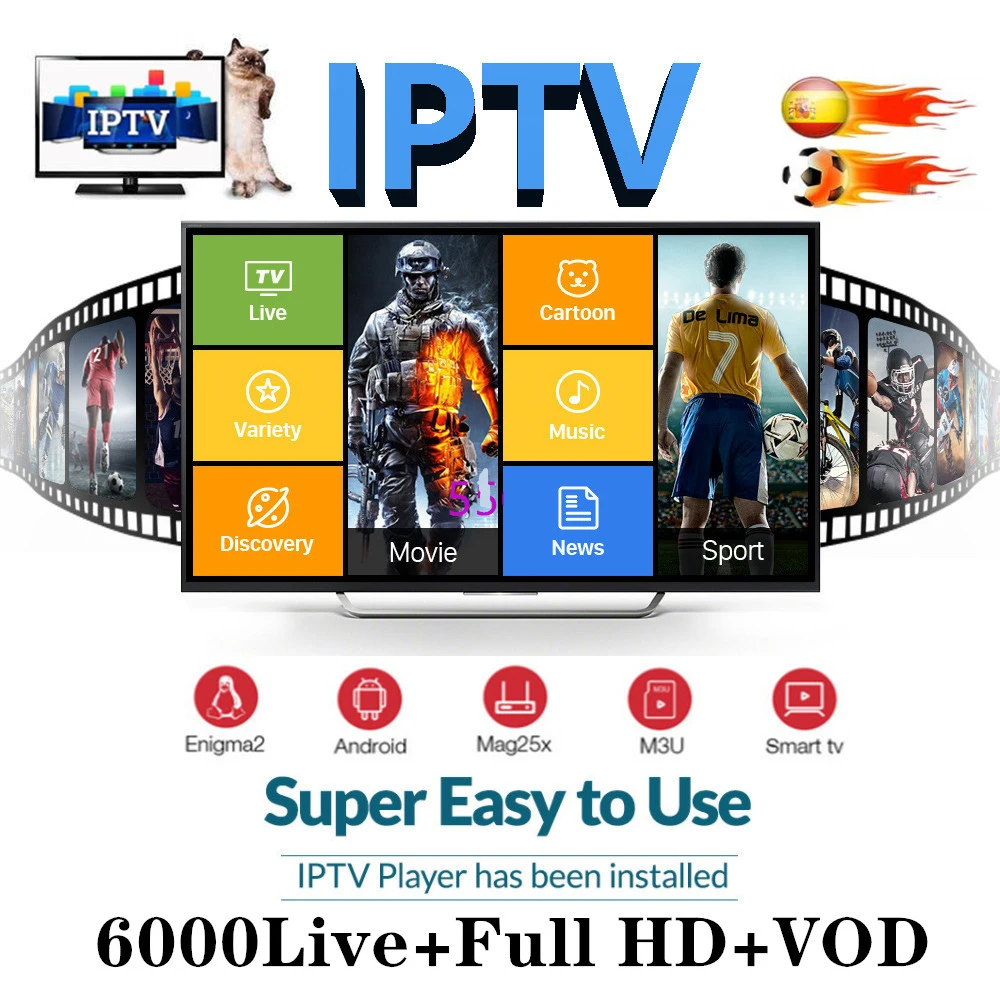 

Suscripcion 12 months Spain IPTV M3U subscription Spain DAZN Movist code GSE Enigma for Android box Enigma2 smart PC Smart TV