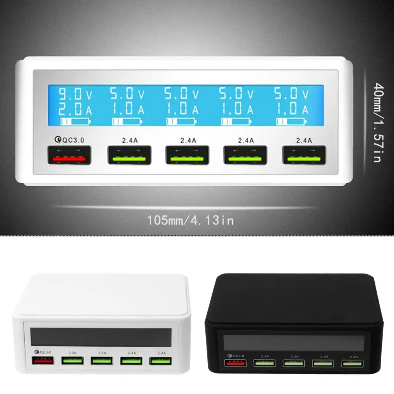5 портов USB QC 3,0 быстрое зарядное устройство 5В 10А переменного тока 100-240 В ЖК-дисплей напряжения тока для iPhone iPad samsung Новинка