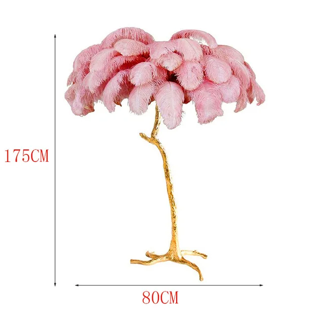 Modern Luxury Ostrich Feather Gold Floor Lamp Copper Brass Resin Nordic Standing Lamp for Villa Tripot Hotel Decor Indoor Lights - Цвет абажура: PINK H175CM