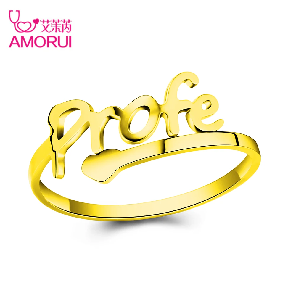 

Personalized Profe Letter Finger Ring Men Women Stainless Steel Adjustable To Professor Teacher's Day Graduation Gift Jewelry