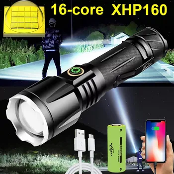 600000LM New XHP160 Most Powerful LED Flashlight Torch USB Rechargeable Tactical Flash Light 18650 Waterproof Zoomable Hand Lamp 1