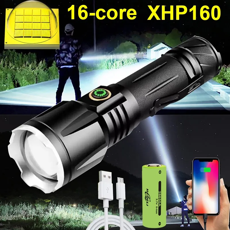 600000LM новый XHP160 самый мощный светодиодный фонарик USB аккумуляторная тактическая