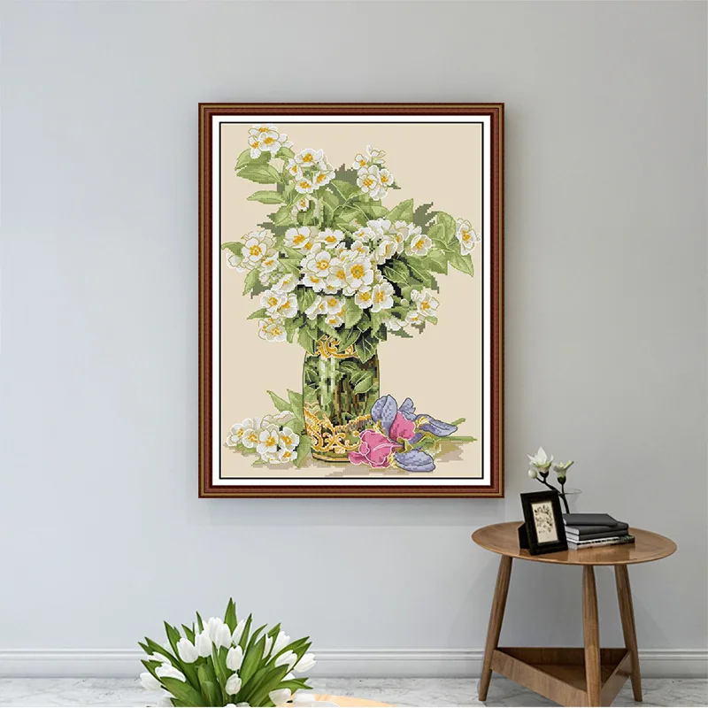 

Cross Stitch New Style European Style Retro Vase Flower Arrangement Flower Restaurant Living Room Simple Modern Decorative Pictu