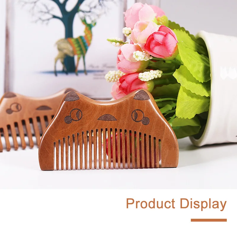 Nanmu Comb Portable Massage Antistatic Cute Cats Head Comb MP789