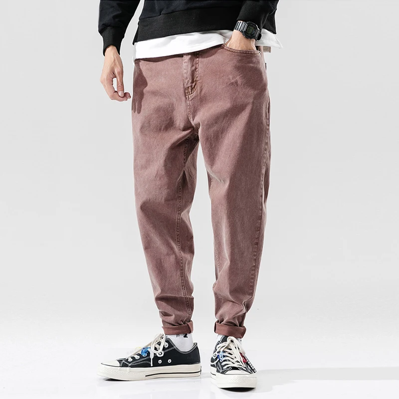 

Korean Style Fashion Men Jeans Loose Harem Pants Small Leg Army Green Japanese Simple Casual Pants Streetwear Hip Hop Jeans Men