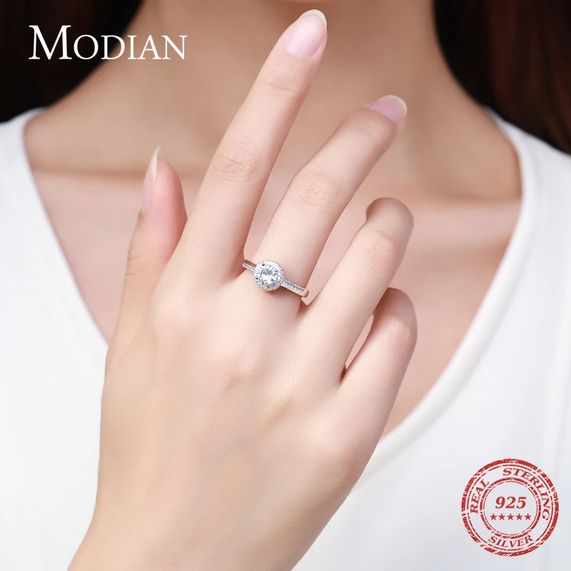 Modian Classic Wedding Ring 100% 925 Sterling Silver Clear Cubic Zirconia Rings For Women Engagement Statement Fine Jewelry
