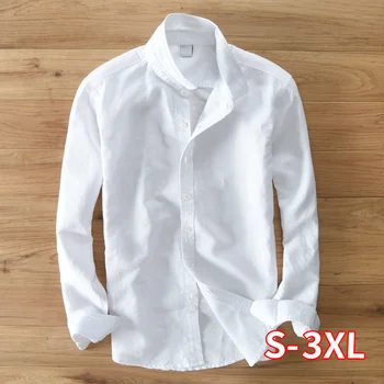 

Men's Shirt Causal Pure Linen Long-sleeved Men Clothing Men Shirt S-3XL 5 Colors Solid White Shirts Men Camisa Shirts Mens