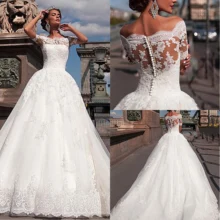 Элегантные белые свадебные платья с аппликацией в виде лодки, тюлевые платья, свадебные дизайнерские платья со шлейфом на заказ, Robe De Mariee