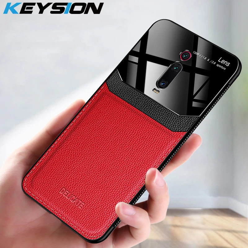

KEYSION Shockproof Case for Xiaomi Mi 9T CC9 Pro 9 SE 8 Lite Leather Mirror Glass Back Cover for Redmi 7 8A Note 8 7 Pro 8T K20