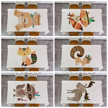 

Tribe Woodland Animal Bear Fox Print Linen Decorative Tablecloth Waterproof Thick Rectangula Decor Table Cover Tea Table Cloth