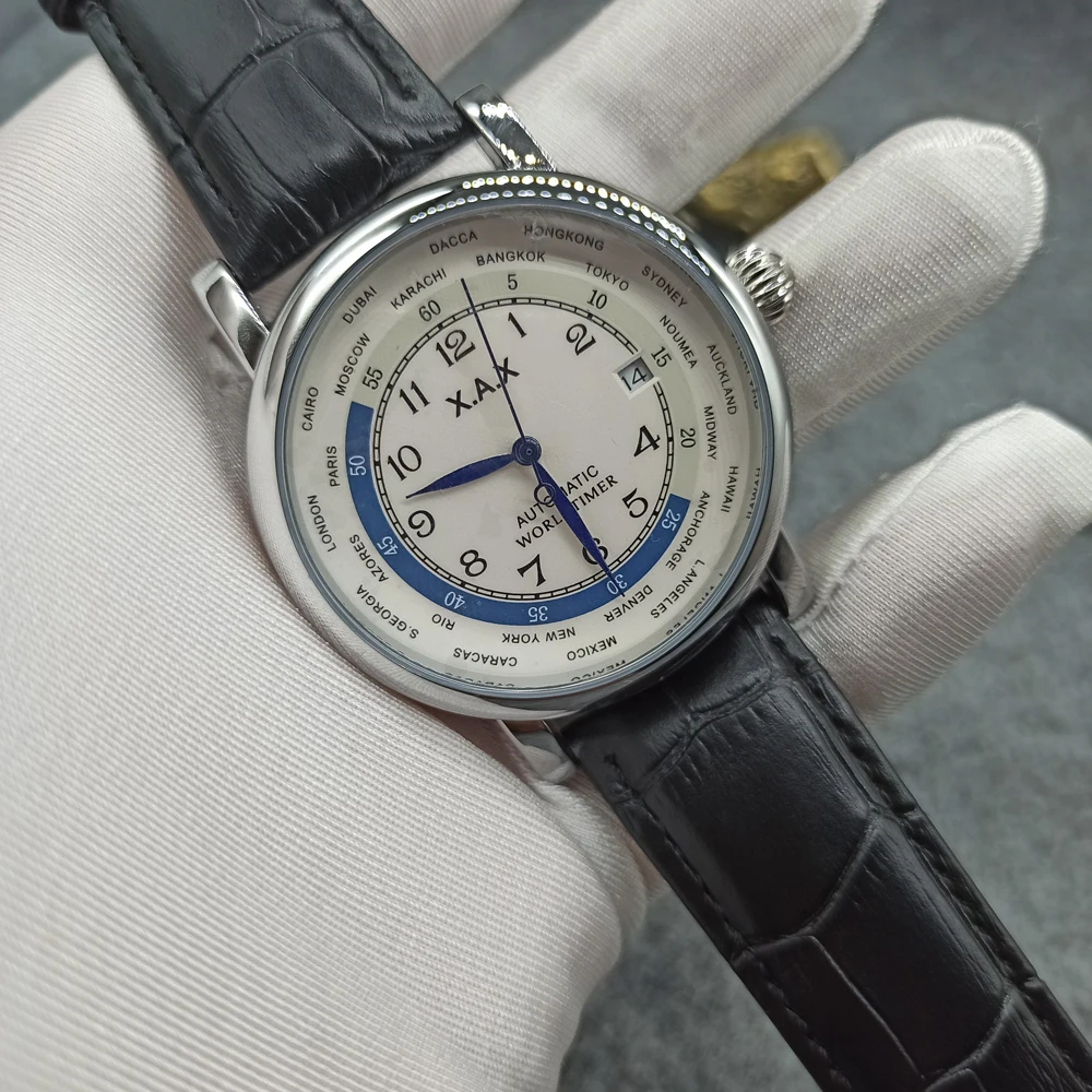 

Big Size Timepieces Watches for Men Automatic Machine Mechanical Wristwatch Male World Cities Dial Waterproof Steel Crown