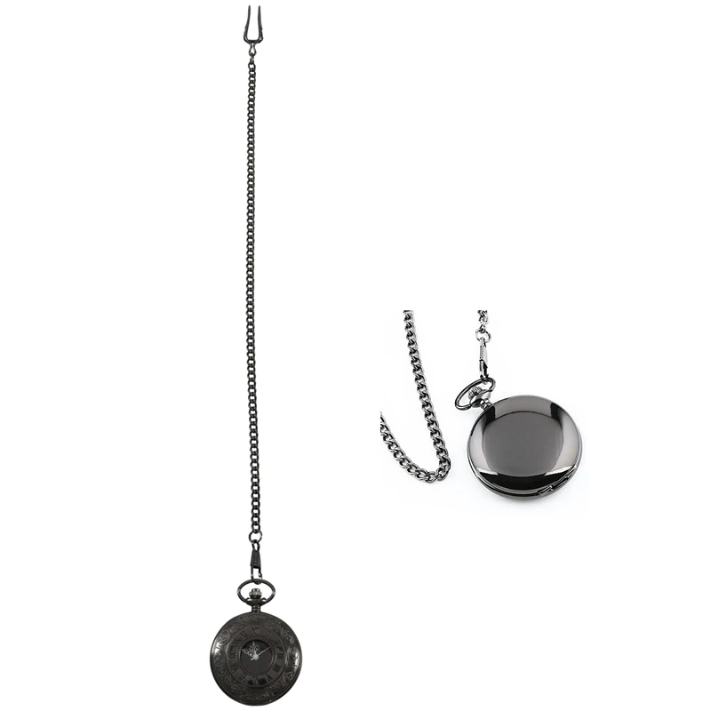 

2 Pcs Black Quartz Pocket Watch: Mens Necklace Pocket Watch with Gift Box & Vintage Steampunk Roman Numerals Pendant Pocket Watc