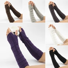 Эластичные женские зимние длинные вязаные перчатки, толстые теплые перчатки без пальцев, яркие цвета, эластичные мягкие гетры, Новая мода