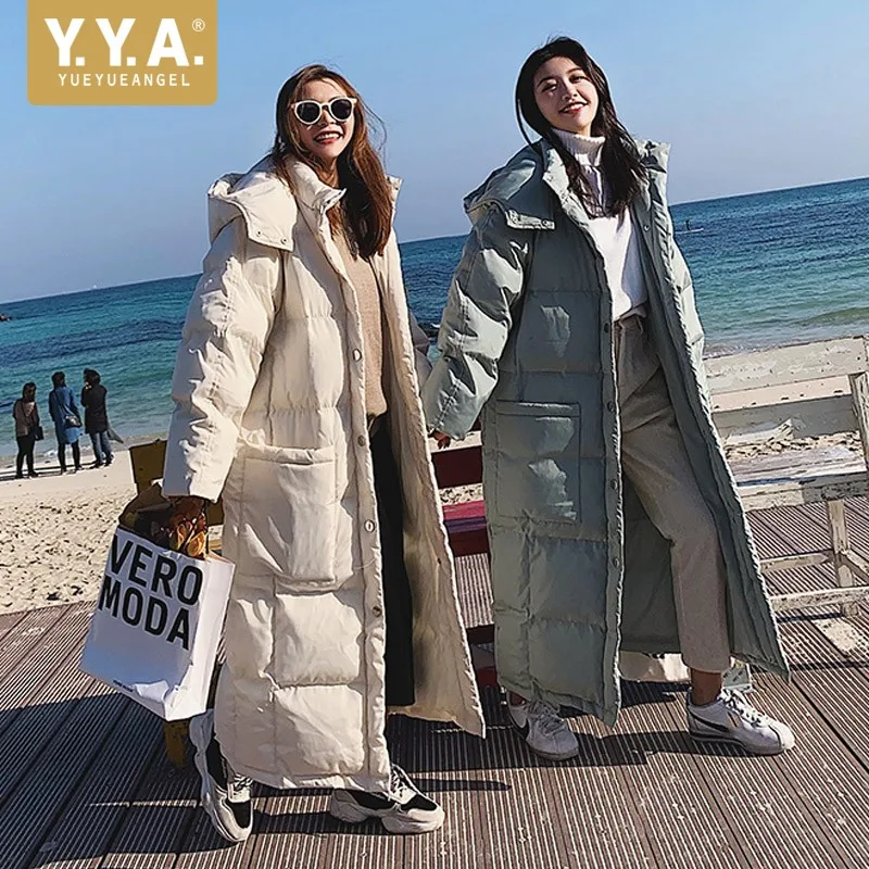 

Long Down Cotton Jacket Coat 2019 Winter New Down Parkas Womens Thicken Warm Down Cotton Coats Female Hooded Solid Down Jackets