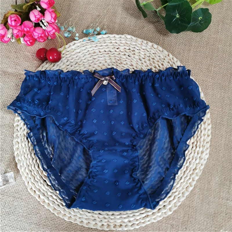 

Dark blue chiffon dotted decorative panties for ladies soft, thin and soft panties for girls