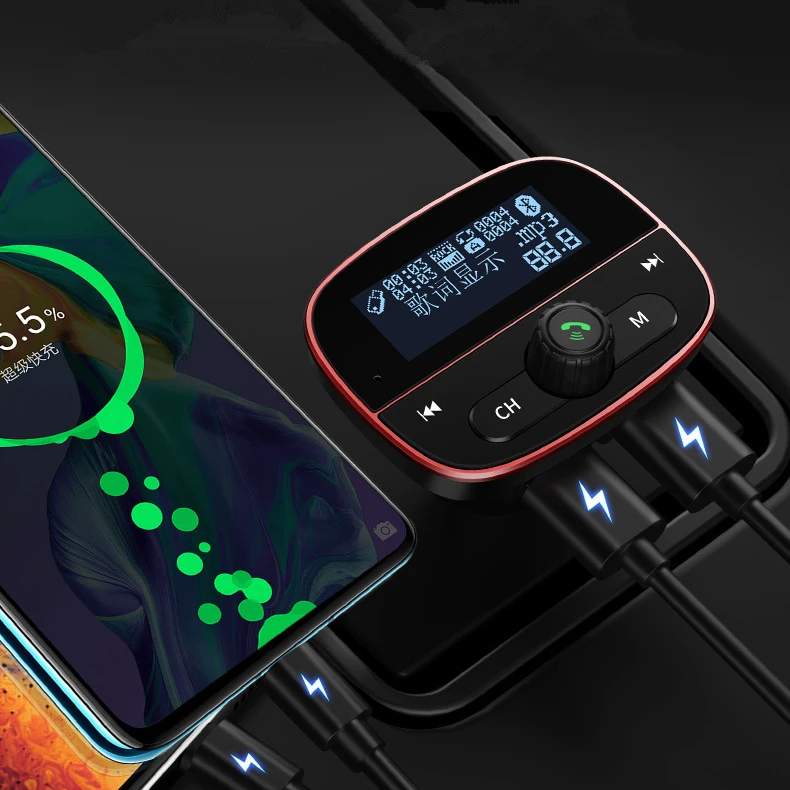 Многофункциональный Bluetooth 4,2 автомобильный mp3-плеер fm-передатчик 2 USB Автомобильный дисплей цветной экран для звонков, лирика, громкая связь, аудио A, быстрая