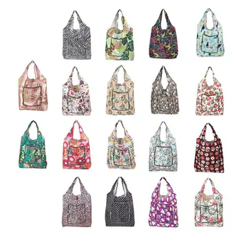 

Foldable Handy Shopping Bags Printing Reusable Tote Pouch Recycle Storage Handbags Organizer