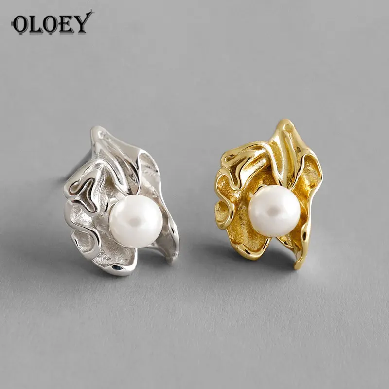 OLOEY настоящие 925 пробы серебряные серьги-гвоздики для женщин, корейские Инс несимметричные серьги из бисера, хорошие вечерние ювелирные изделия YME643