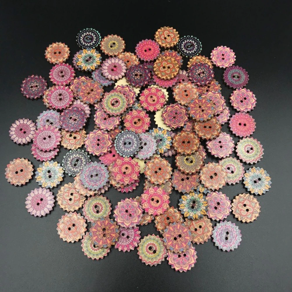 50pcs Painted Gear Wood Buttons With 2 Holes for Handwork Sewing Scrapbook Clothing Crafts Accessories Gift Card 20-25mm
