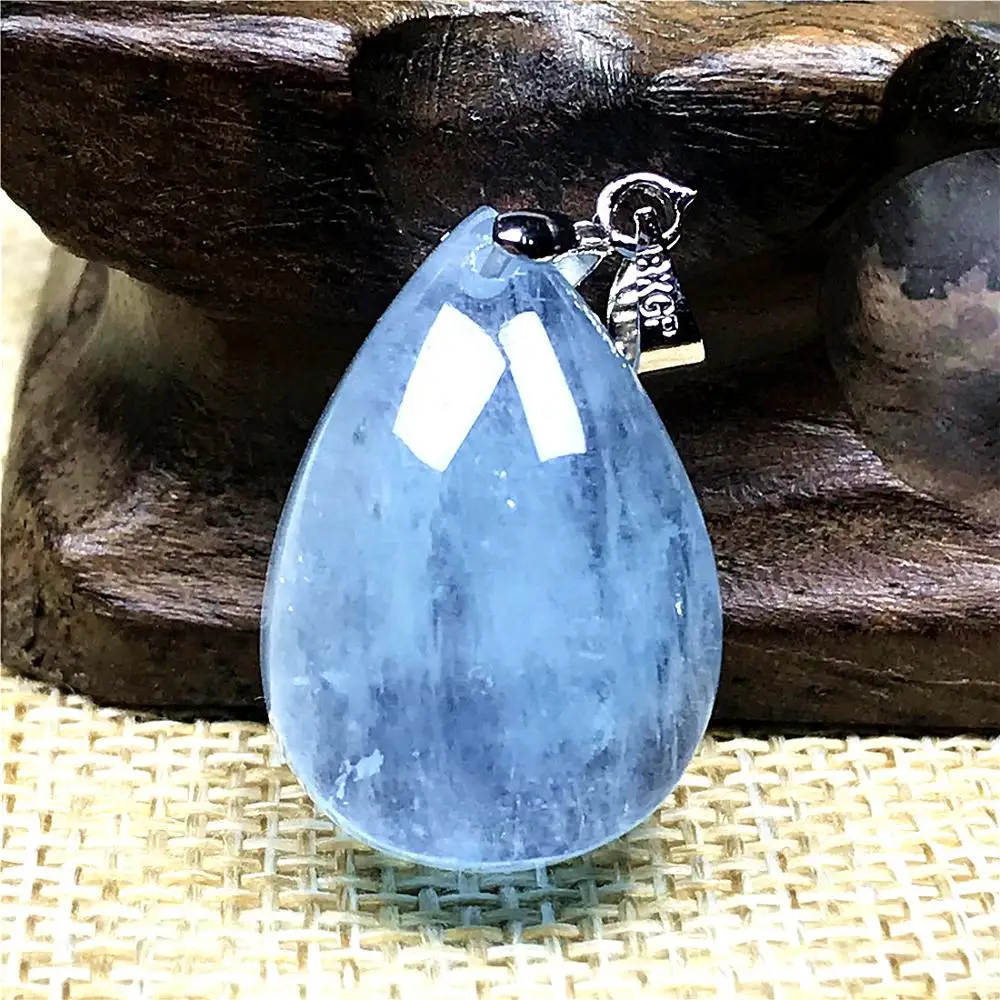 

Top Natural Ocean Blue Aquamarine Necklace Pendant For Woman Man Crystal Silver 21x15x10mm Beads Water Drop Stone Jewelry AAAAA