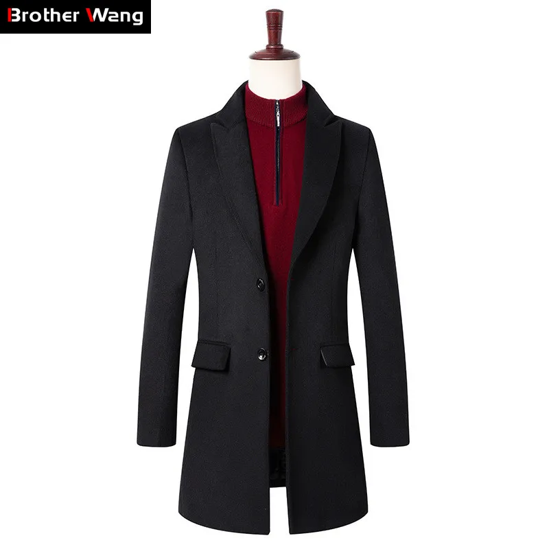 

Winter Men's Wool Coat 2019 New Business Casual Thick Warm Peacoat Long Overcoat Jacket Male Brand Clothes Red Wine Gray Black