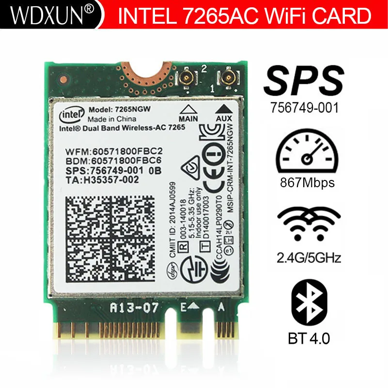 7265NGW NGFF M.2 867m 802.11ac Wifi + Bluetooth 4,0 Wlan-карта 867 Мбит/с Intel 7265AC для HP 756749-001 EliteBook 850 G2 intel wifi карта 7265ac ac7265 7265ngw 867 мбит с двухдиапазонная 2 4g 5 ггц wifi bt4 0 802 11ac m 2 ngff для lenovo g70 80 x250s t550s