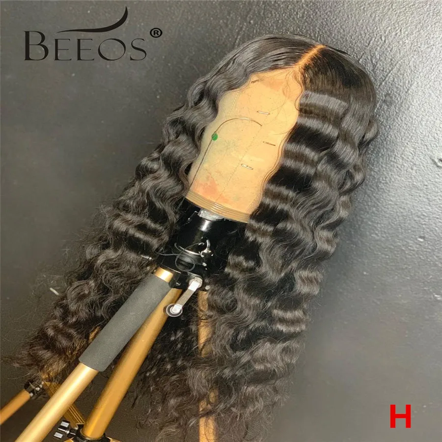 

Beeos Deep Wave Full Lace Human Hair Wigs 150% Brazilian Hair Natural Black Remy Human Hair Bleached Knots Pre Plucked