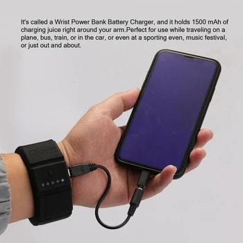 

Portable Mini Bracelet Power Bank Wrist Power Bank Battery Charger Wrist Strap Powerbank Emergency Black