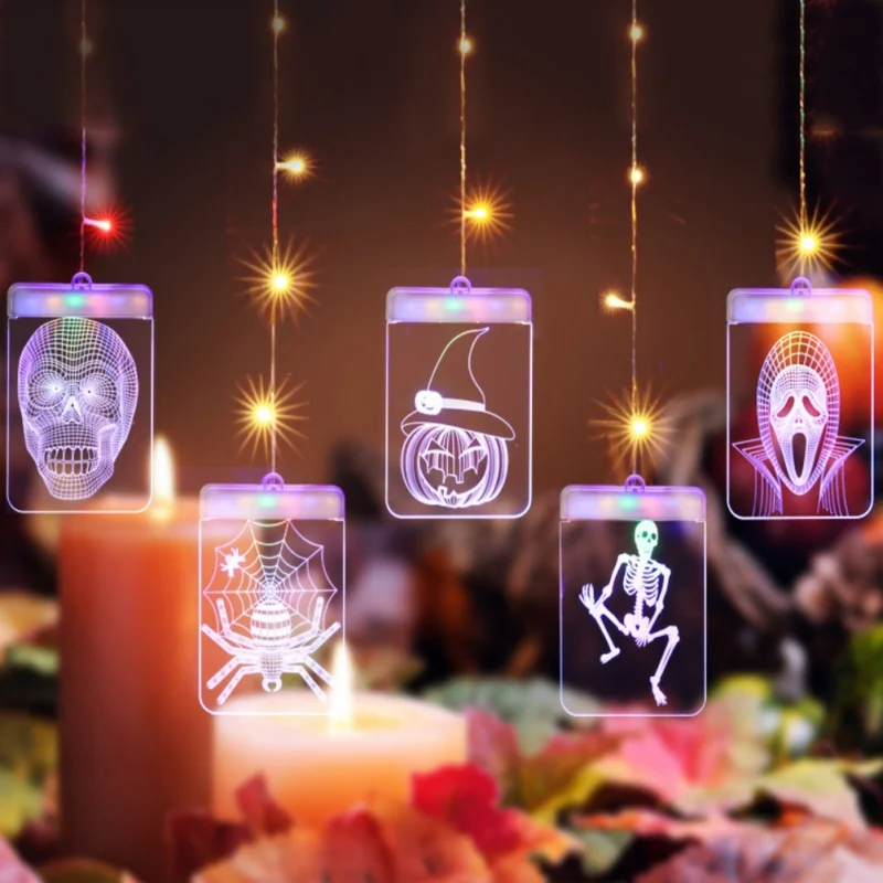 USB Powered Хэллоуин 3D Акриловый Знак Света праздничное окно потолочное Настенное подвесное сказочное освещение