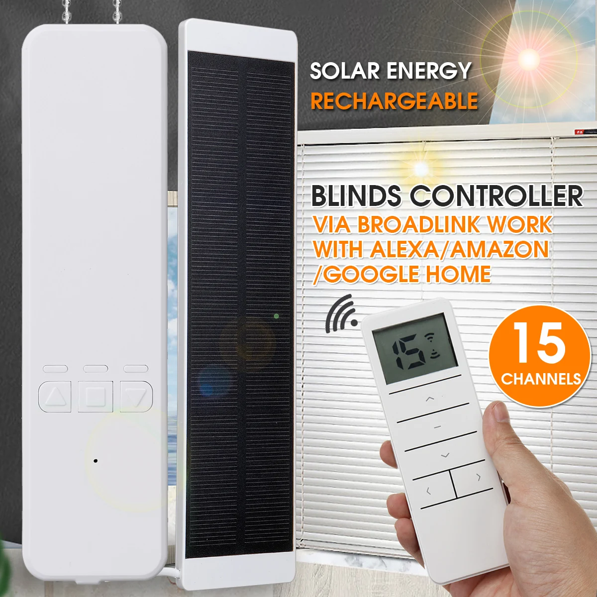 NEW Solar Charging Smart Home Motorized Chain Roller Blinds Automation Kit Control with Remote and Control Via Alexa/Google