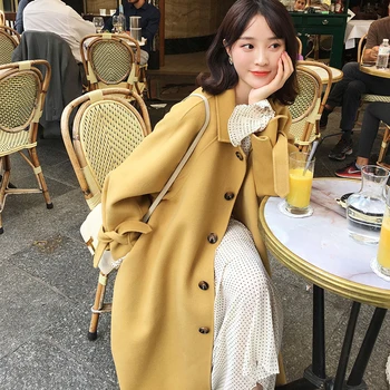 

Winter Thick Female Woolen Coats Turn-down Collar Single-breasted Pocket Belted Women Blend Coats 2020 Women Long Coat