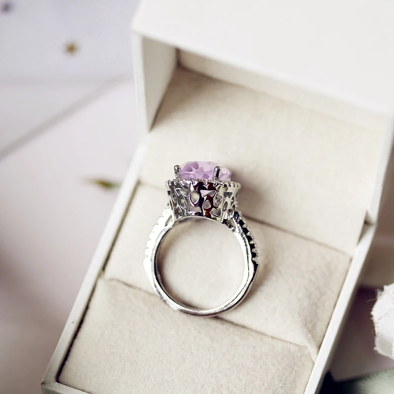 Роскошное женское большое овальное фиолетовое кольцо из циркона, модные серебряные вечерние Обручальные кольца, винтажные Свадебные Кольца для женщин