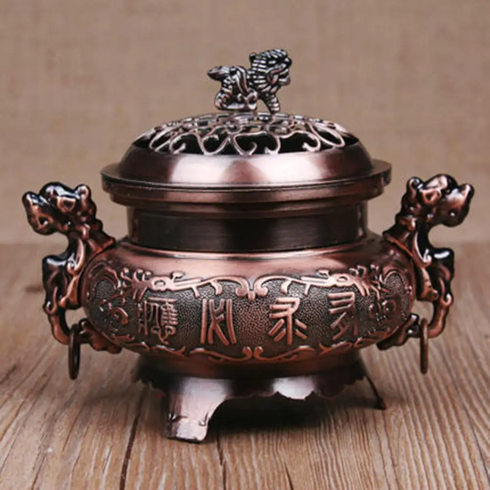 Copper color Hobbylan Ретро Стиль сплав курильница двойной дракон полый чехол курильница конус держатель украшение дома - Цвет: Copper color