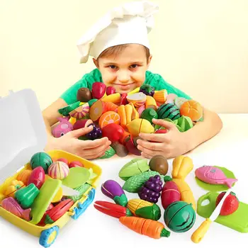 

Simulation Fruit Vegetable Kids Pretend Play Cutting Food Toy with Suitcase Kids Educational Toys for Children Gift