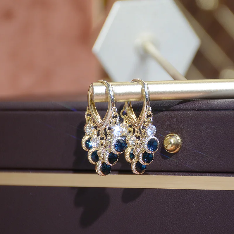 JUWANG France Charm Simple Earrings For Women Super Flash AAA Zircon Earring Sweet Elegant Temperament Opening Tassels Jewelry