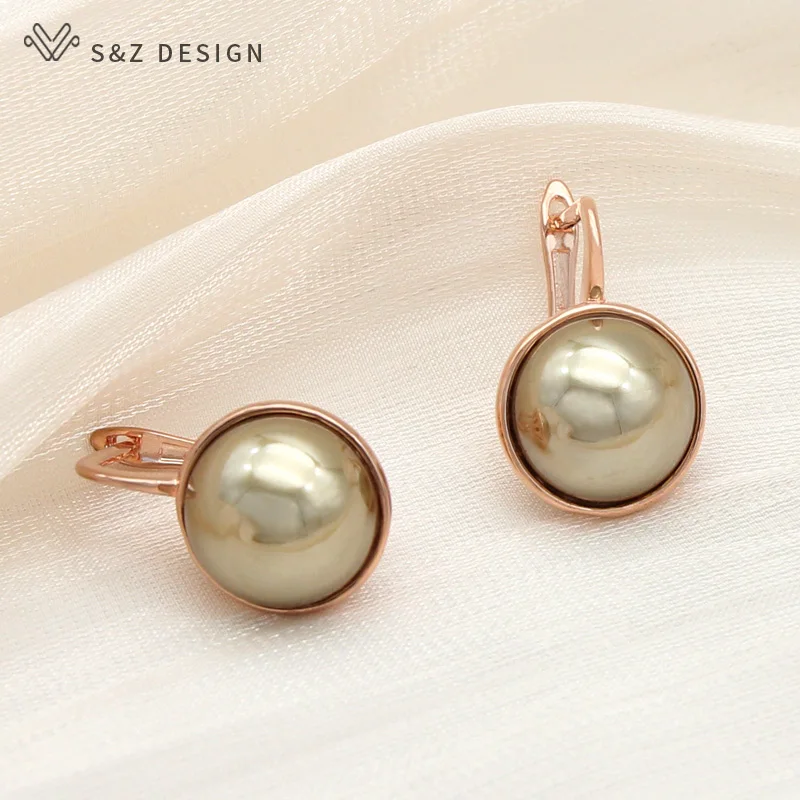 S&Z DESIGN New Simple Large Round Simulated-pearl Dangle Earrings For Women Girl Wedding Rose Gold Color Jewelry