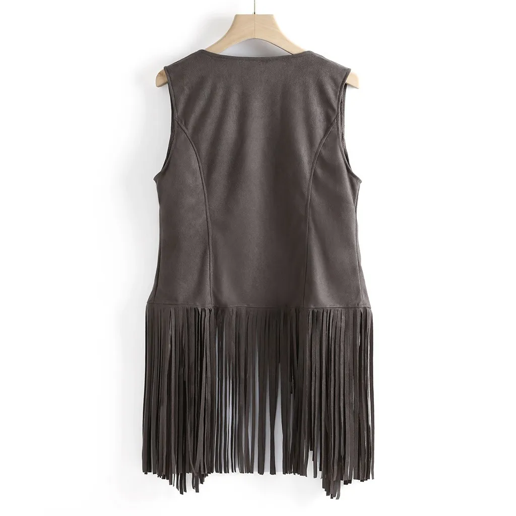 KLV крутой женский жилет, этнический жилет без рукавов с кисточками и бахромой, жилеты, кардиган, женская одежда, открытая строчка 7,31
