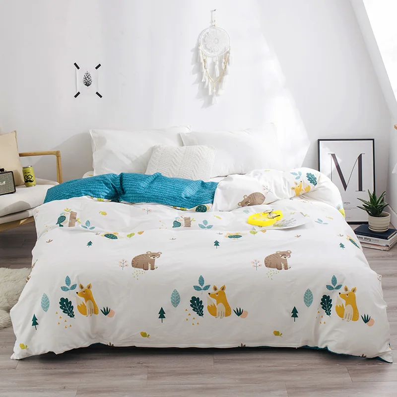 

Nordic Winter Forest Small Animals Printed Duvet Cover Quilt Cover 100% Cotton Bed Linen for Adult Kid Gift Twin Full Queen King
