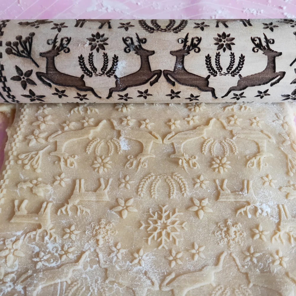 DIY рождественская тисненая Скалка дерево торт печенье, фондан, пирог выпечки Кондитерские инструменты пряники Лось Снежинка ролик для резьбы по дереву