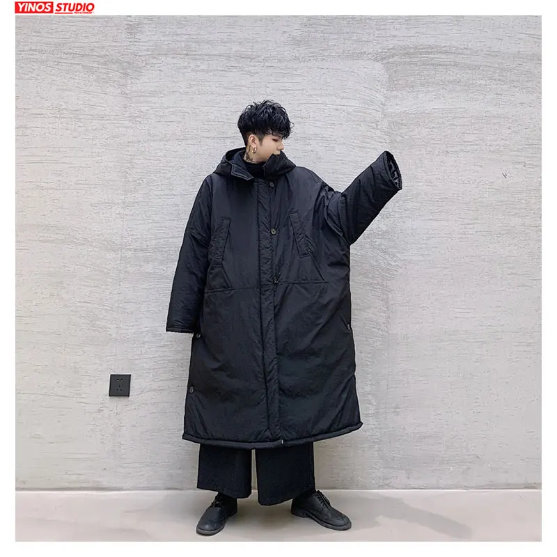 

Dropshipping Male Solid Long Sleeve Hooded Windbreaker Tops 2020 Design Fashion Coats Lengthen Warming Cloak