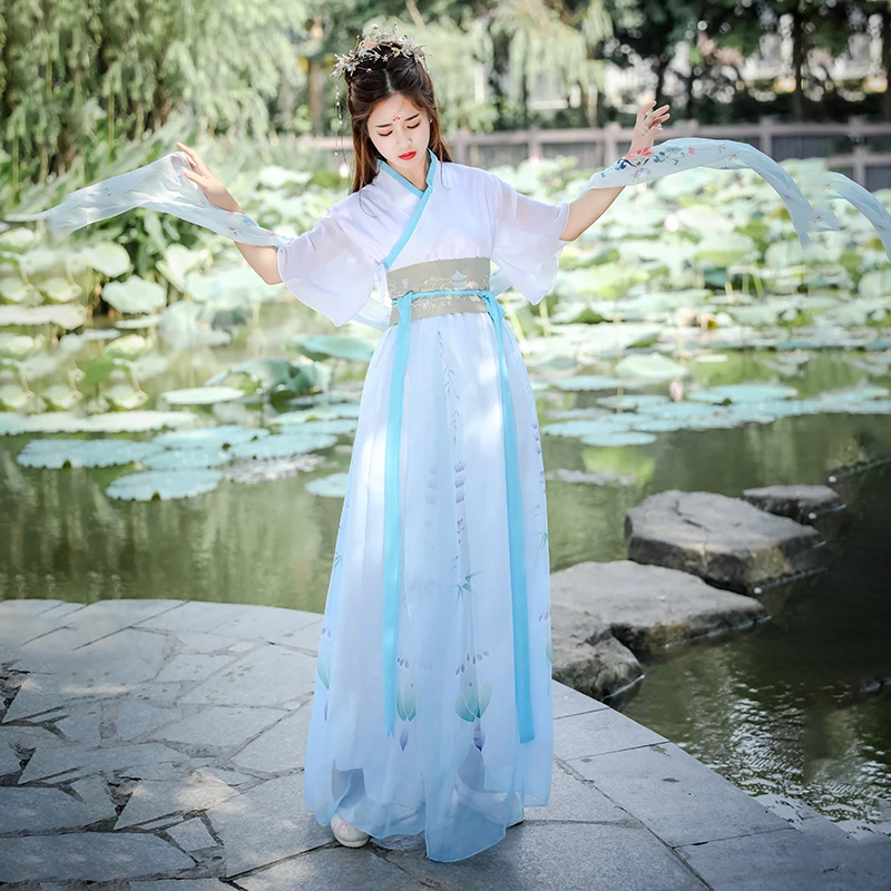 A style hanfu Традиционные танцевальные костюмы для женщин Китайский принт ханьфу народное представление одежда певцы Восточный фестиваль наряд DC2700 - Цвет: A style hanfu