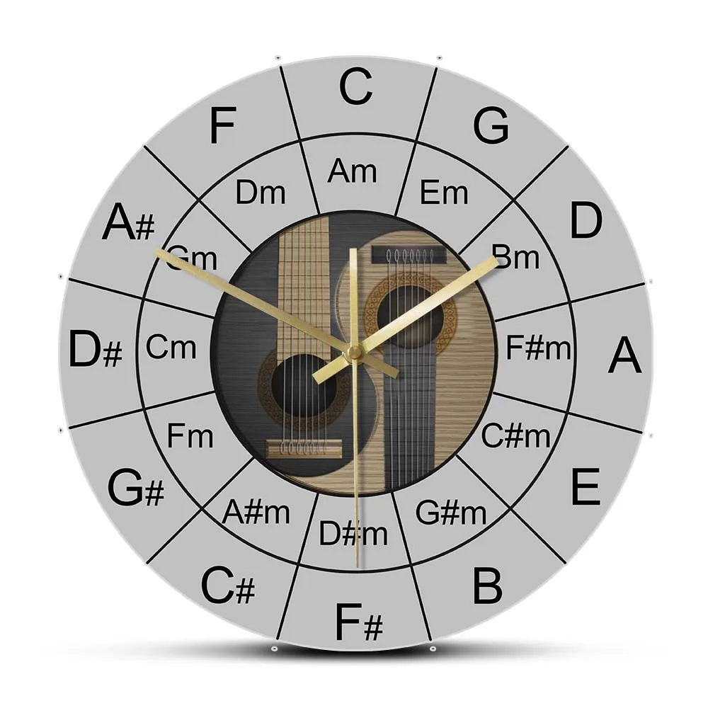 Guitar Chords Yin And Yang Music Wall Clock Acoustic Bass Guitar Circle Of Fifths Chart Wall Art Clock Bassist Bass Player Gift