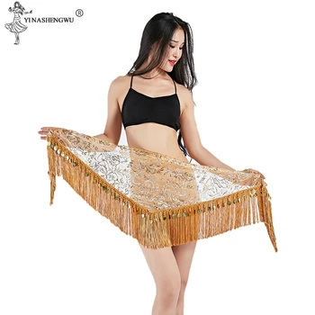 

2019 New Dance Clothes Girls Belly Dance Hip Scarf Lace+Gold Coins Dancing Belt Gold and Silver 9 colors For Bellydance