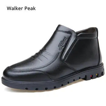 

Shoes Men Winter Boots Business Genuine Leather Ankle High-top Cotton Man Snow Boots With Full Fur lining for father Walkerpeak
