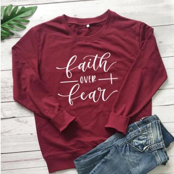 

Faith Over Fear Women Sweatshirt Christian Pullovers Religious Hoodies Crewneck Long Sleeve Faith Tops Outerwear Drop Shipping