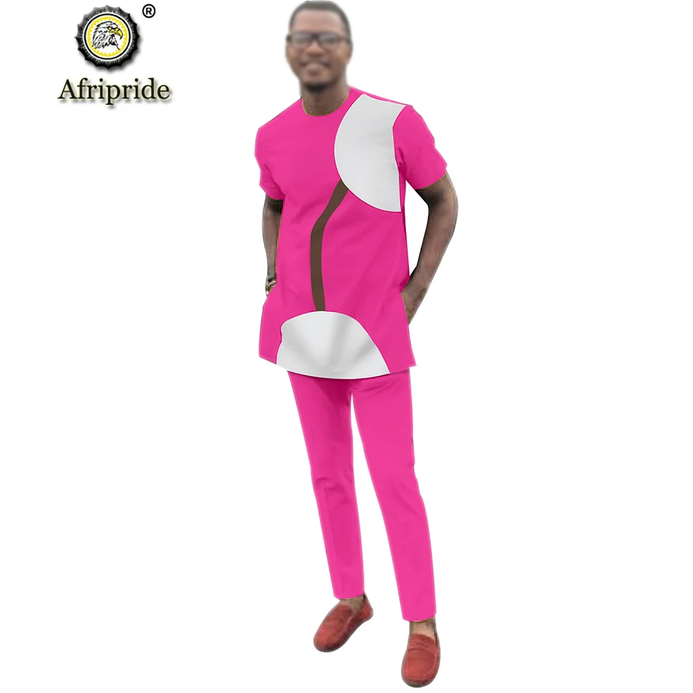 Promo Dashiki Men Outfits African Clothing Ankara Tops and Pants Set Tribal Tracksuit Shirt Blouse Pockets AFRIPRIDE S1916047